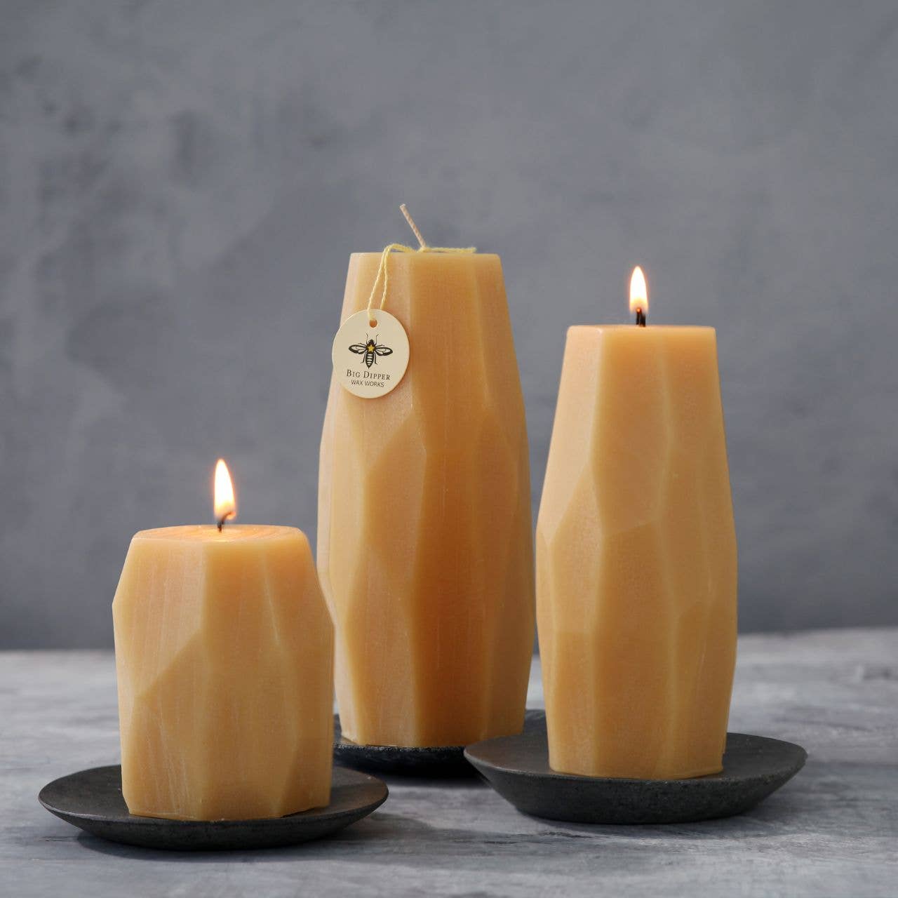 Pillar Candles – Pure Beeswax – Faceted Design – 3 Sizes