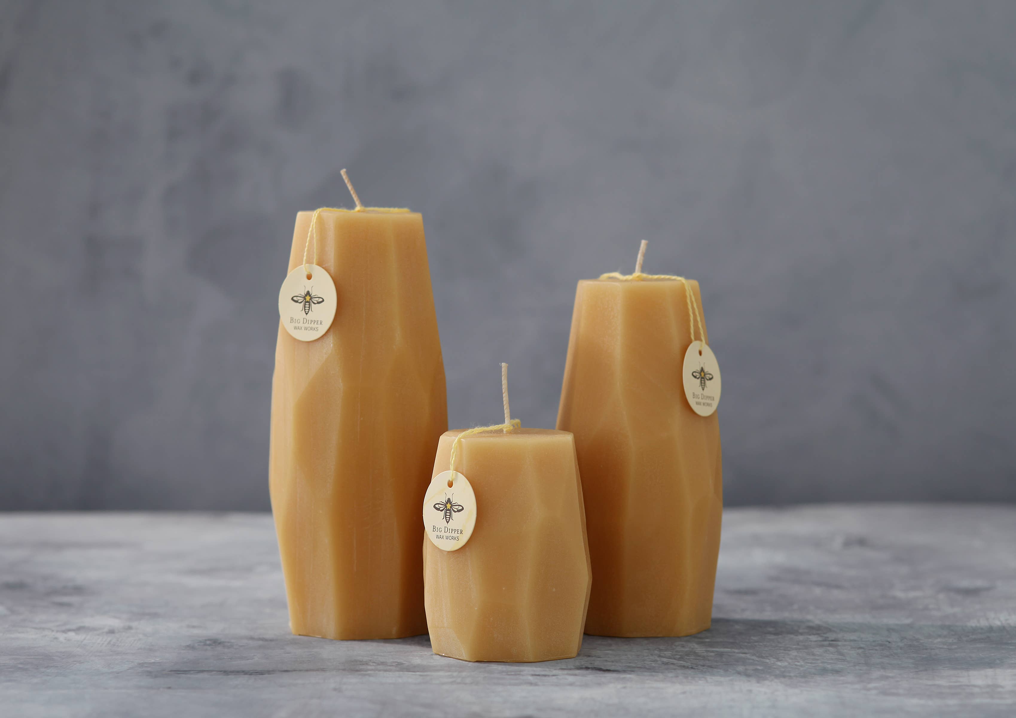 Pillar Candles – Pure Beeswax – Faceted Design – 3 Sizes