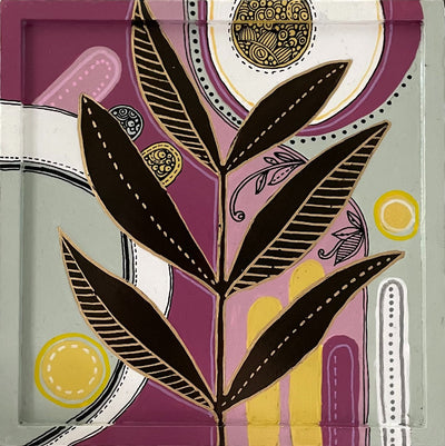 Floral 2 - Pen and Ink Art: Original Acrylic Painting, 6x6 Wall Decor