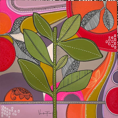 Geo Floral Painting: Pen and Ink Art on Wood (10x10)