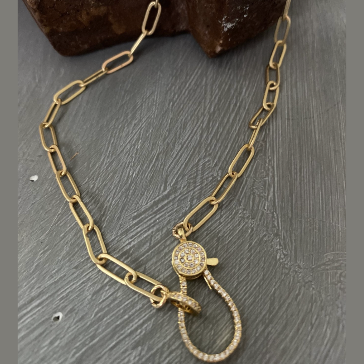 Paperclip necklace with rhinestones lobster clasp - Jewelry