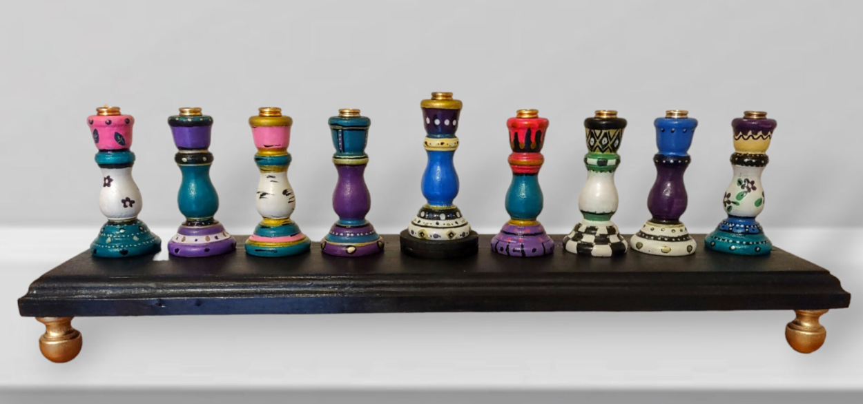Colorful Hand-painted checkerboard Tapered Candle Stick Meno - Home Goods