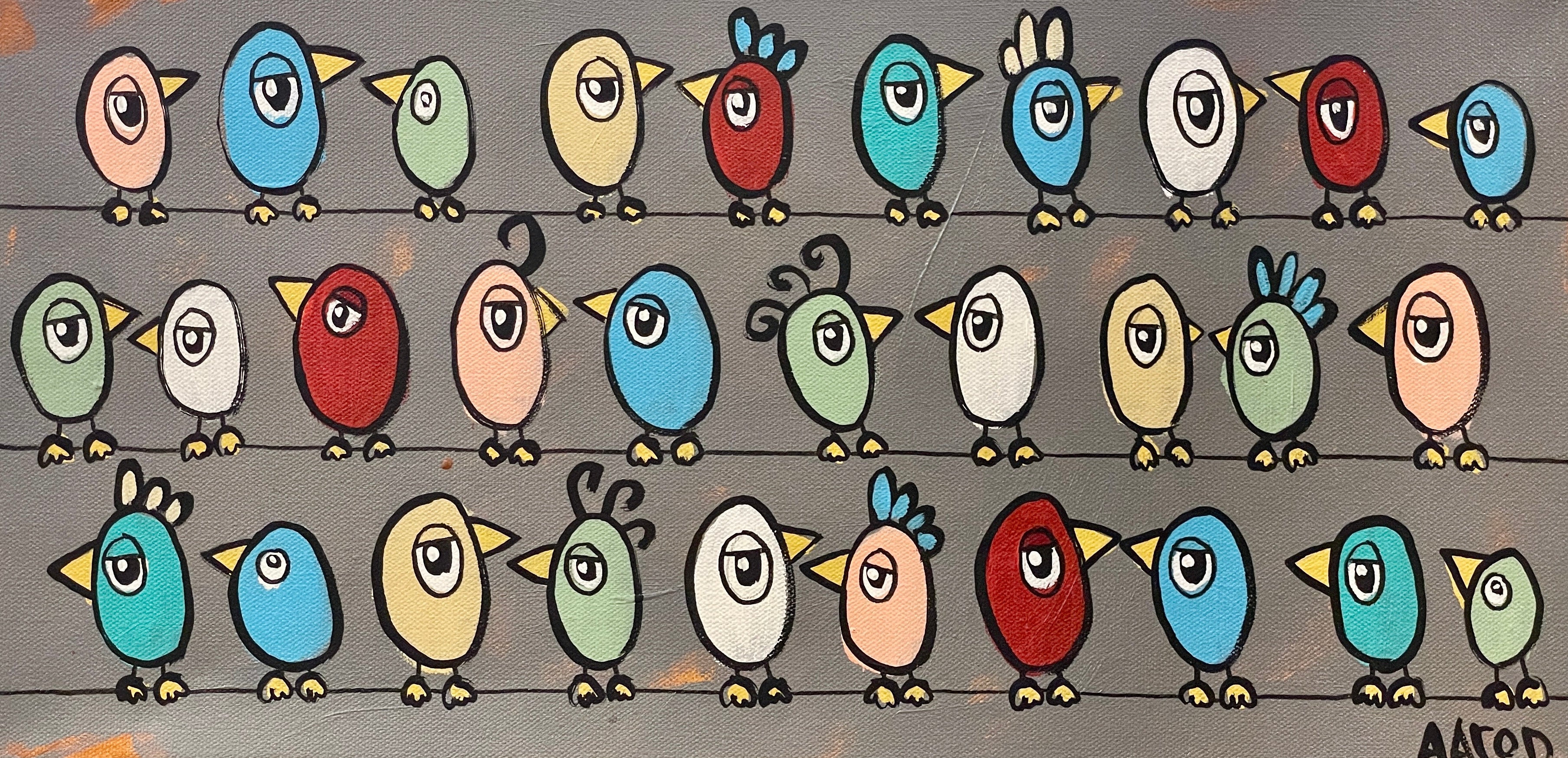 30 Birds, All Getting Along (on gray)