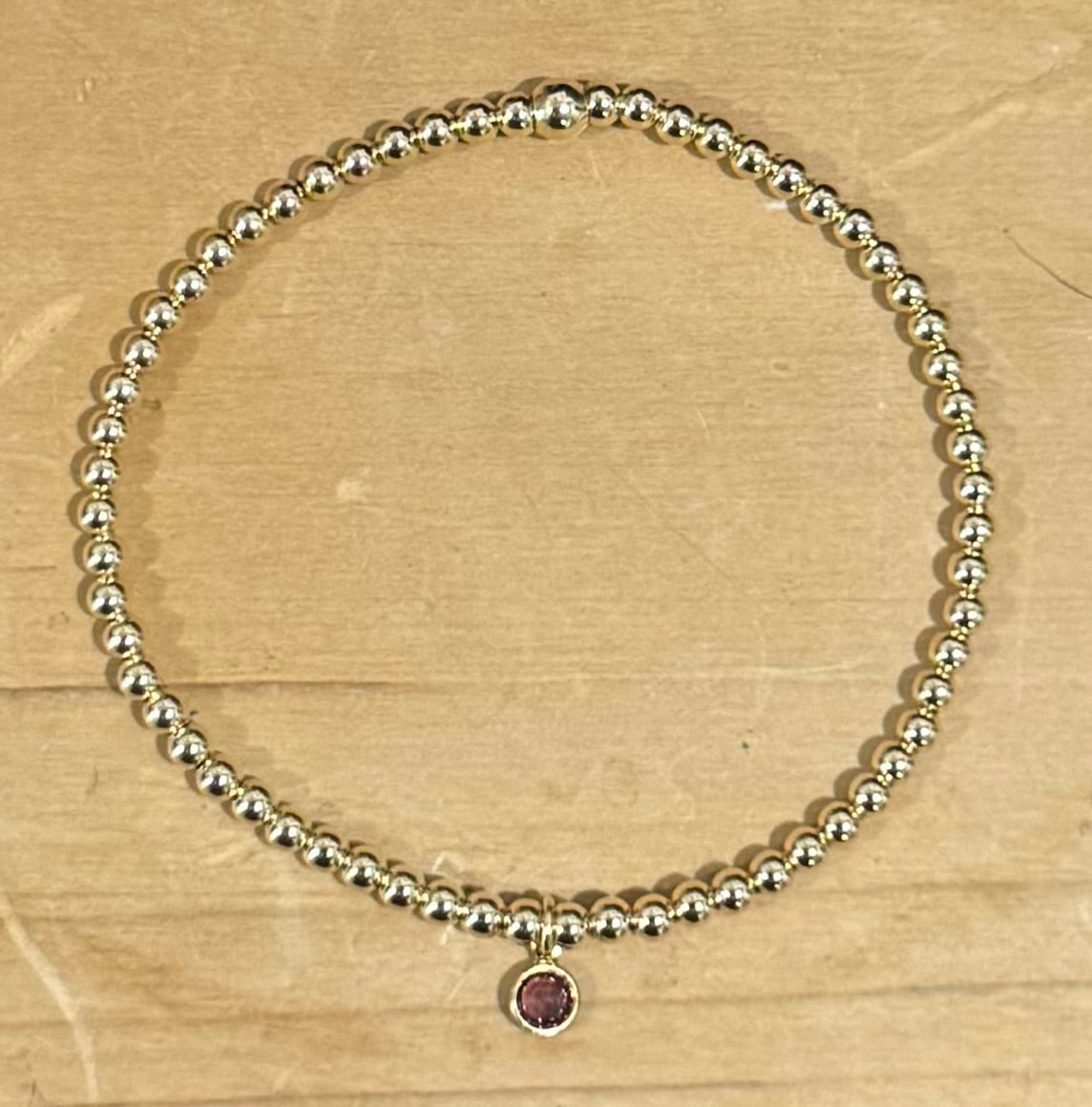 3mm gold filled birthstone charm bracelet