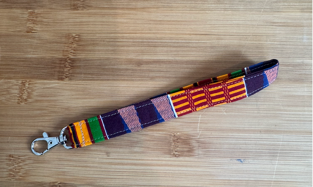 6’ Fabric Wrist Straps by Sally Hodges - Multicolor: red: burgundy, green, gold, red, and navy - Wrist Keychains