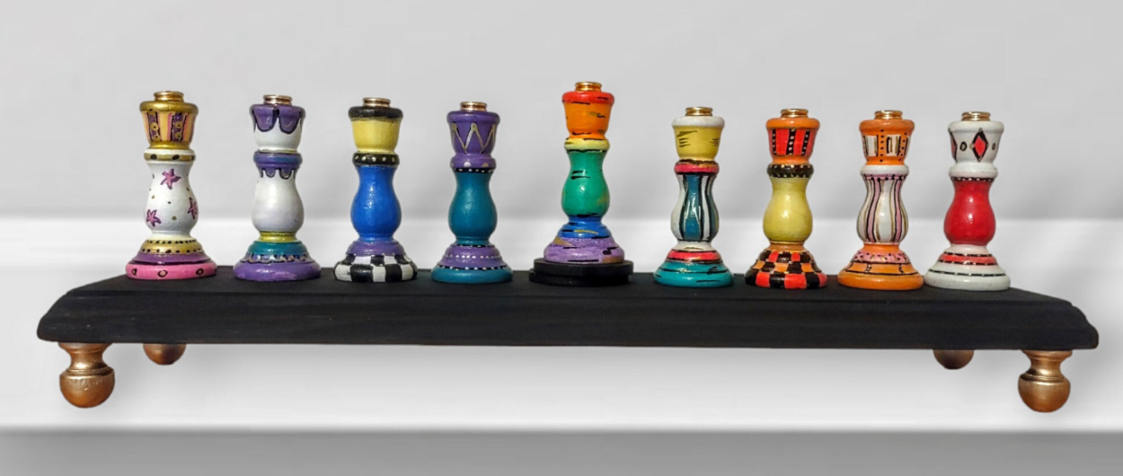 Colorful Hand-painted checkerboard Tapered Candle Stick Meno - Home Goods