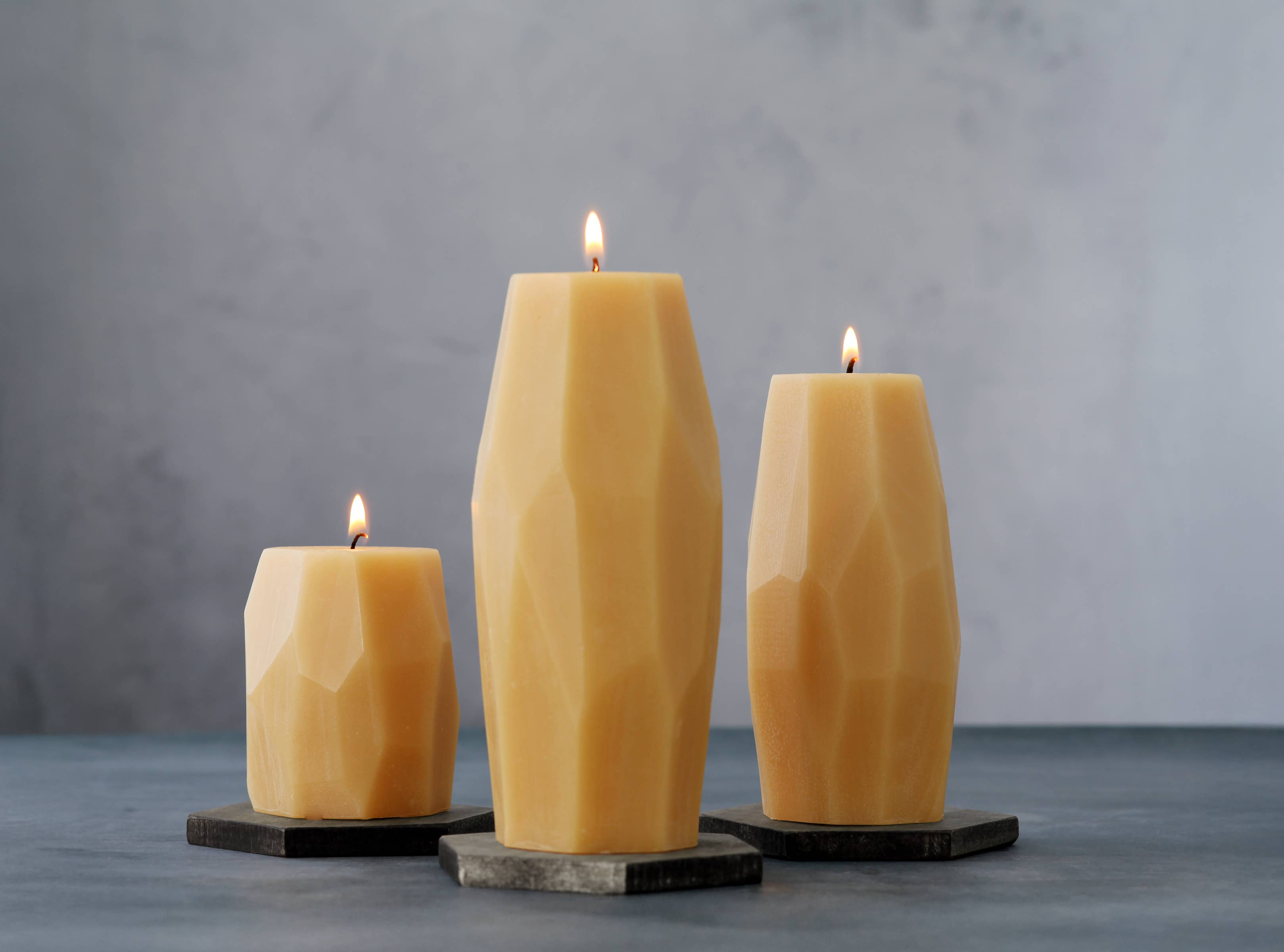 Pillar Candles – Pure Beeswax – Faceted Design – 3 Sizes