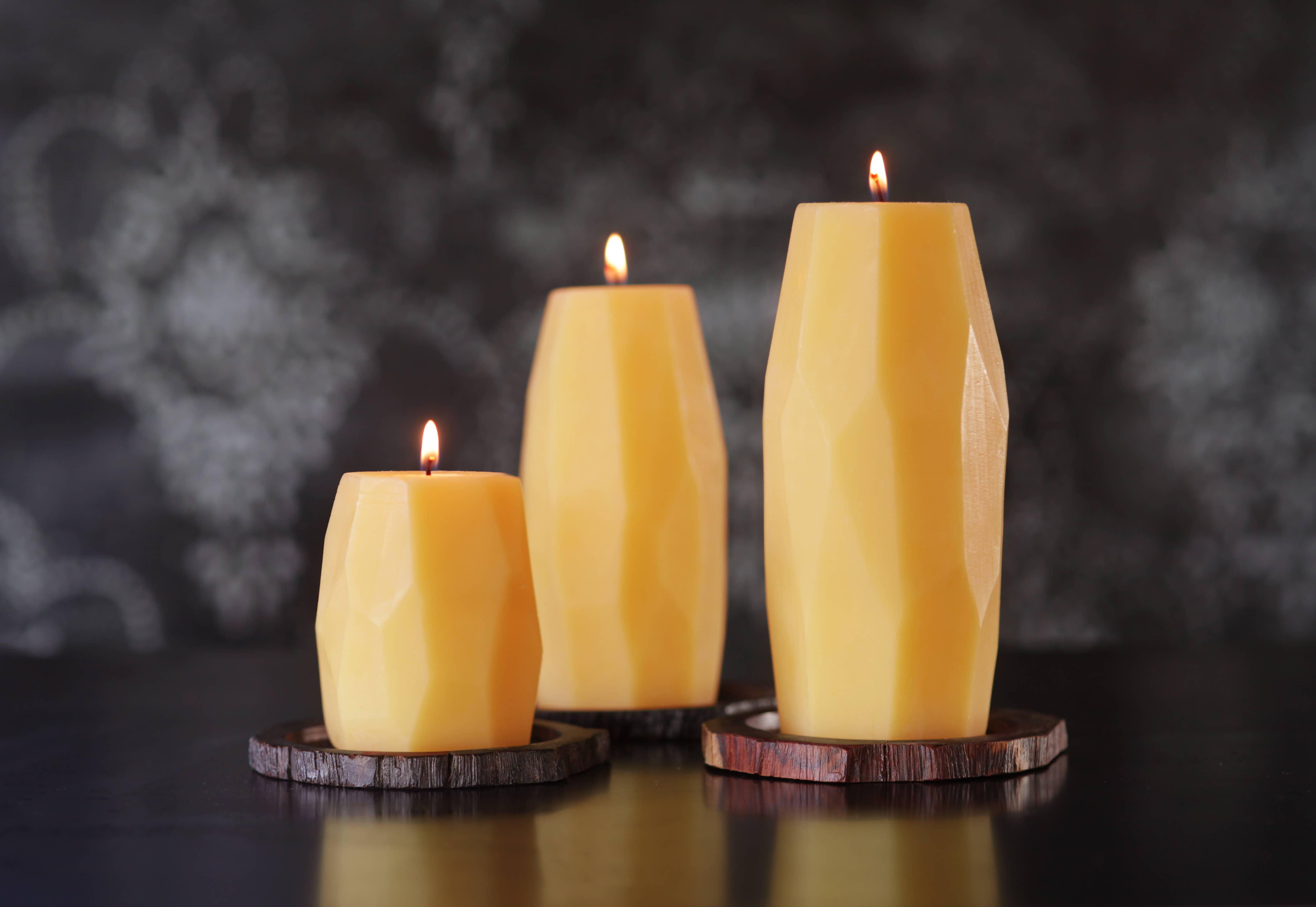 Pillar Candles – Pure Beeswax – Faceted Design – 3 Sizes