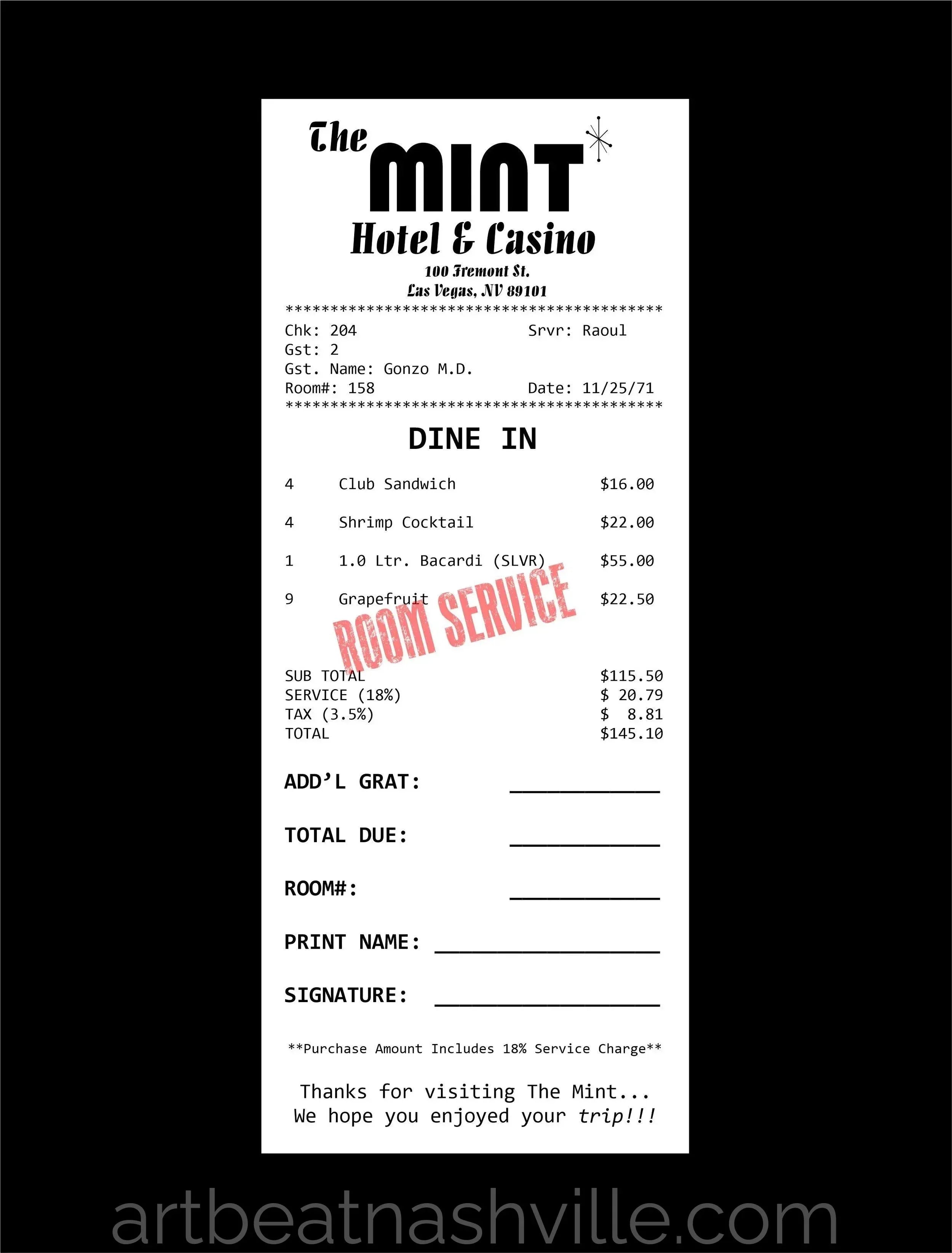 Fear & Loathing in Las Vegas (Receipt Series)
