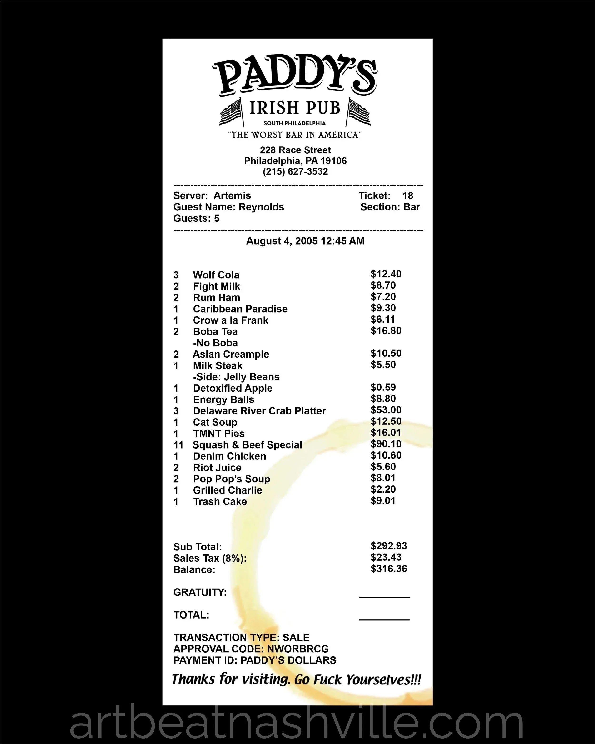 Always Sunny in Philadelphia (Receipt Series)