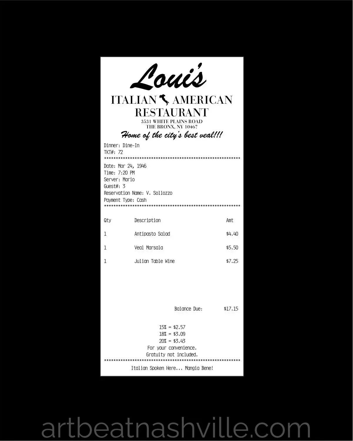 The Godfather: Sollozzo’s Last Meal (Receipt Series)